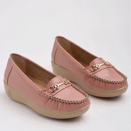 Shoetopia Metal Applique Detailed Loafers - Peach-picture-18