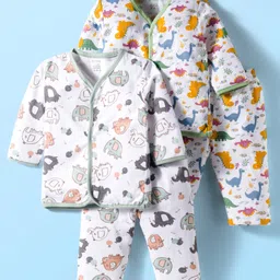 OHMS Single Jersey Knit Full Sleeves Co-ords Night Suit With Animal Print Pack Of 2 - White-picture-25