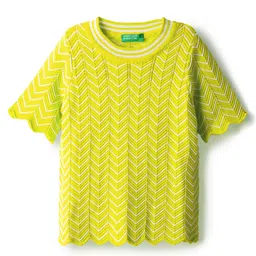 UCB Cotton Woven Half Sleeves Top With Chevron Texture Design - Green-picture-22