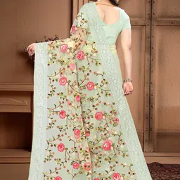 NEGRONI Floral Embroidered Net Saree image 2