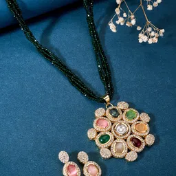 Opal Touch Gold-Plated Gemstone & Kundan Studded & Beaded Jewellery Set-picture-34