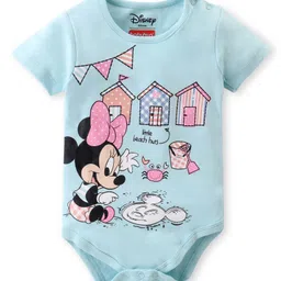 Babyhug Disney Interlock Knit Half Sleeves Onesies & Skirt with Minnie Mouse Graphics & Polka Dot Print  - Blue & Pink image 2