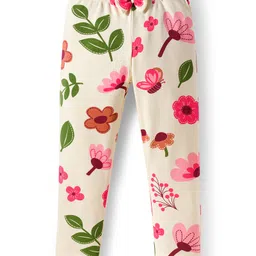 Babyoye 100% Cotton With Eco Jiva Finish Full Length Leggings Floral Print Pack Of 2 - Green & Beige image 2