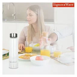 Signoraware Element Borosilicate Glass Bottle With Screw Cap | Microwave & Dishwasher Safe | Airtight & Leakproof | Ideal For Camping, Busy Office Days, Yoga Sessions & Travel Use ( Clear | 1 Ltr ) image 2