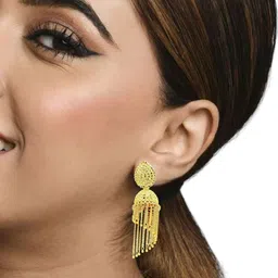 FEMMIBELLA Gold-Plated Dome Shaped Tasselled Jhumkas image 2