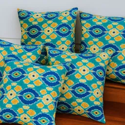 Bedbathandbliss Teal Set of 5 Printed Square Cushion Covers-picture-30