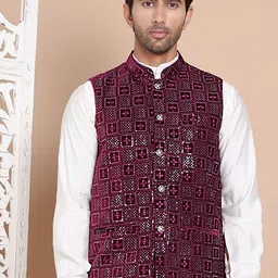 Anouk Men Embroidered Regular Sequinned Velvet Kurta with Churidar-picture-26