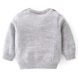 Babyhug Knit Full Sleeves Sweater Set With Floral Design - Grey & Blue image 3