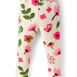 Babyoye 100% Cotton With Eco Jiva Finish Full Length Leggings Floral Print Pack Of 2 - Green & Beige image 3