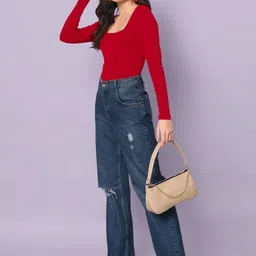 Maheshvi Women Square Neck Long Sleeves Ribbed Fitted Top image 4