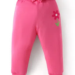 Babyhug Single Jersey Knit Full Length Lounge Pants Pack Of 2 with Floral Print & Bow - Pink Navy Blue image 4