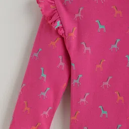 One Friday Cotton Knit Full Sleeves Animals Printed Coordinating Top & Pajama Set - Pink image 5
