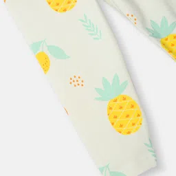 Nautinati Cotton Lycra Knit Pineapples Printed Leggings - White & Yellow image 5