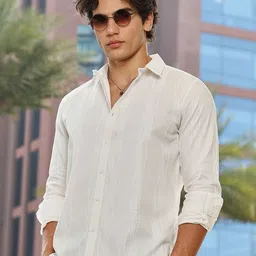 Campus Sutra Men Comfort Slim Fit Spread Collar Textured Cotton Casual Shirt-picture-11