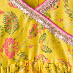Babyhug Cambric Woven Three Fourth Sleeves Ethnic Dress With Floral Print &With Embroidery Yoke - Yellow image 5