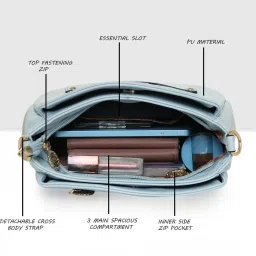 Esbeda Light Blue Solid Medium Shoulder Handbag image 4