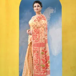 Desh Bidesh Cream & Red Cotton Woven Saree image 4