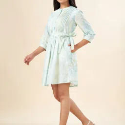 Akkriti by Pantaloons Aqua Blue Printed A-Line Dress image 4