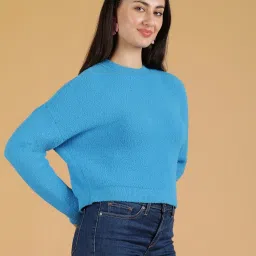 kotty Blue Solid Full Sleeves Sweater image 4