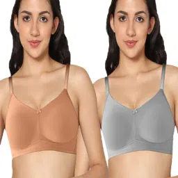 IN CARE Grey & Beige Non-Wired Full Coverage T-Shirt Bra - Pack of 2-picture-10