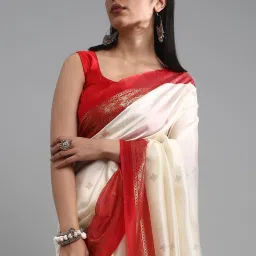 Saree Mall White & Red Woven Saree With Unstitched Blouse image 4
