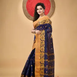 Desh Bidesh Blue & Yellow Cotton Woven Saree image 3