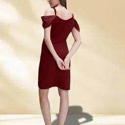 ZELZIS Puff Sleeve Applique Crepe Mini Dress image 3