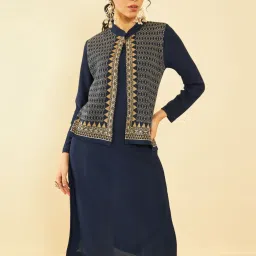 Soch Navy Printed Straight Kurta With Jacket image 4