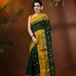 Desh Bidesh Green & Yellow Cotton Woven Saree-picture-17