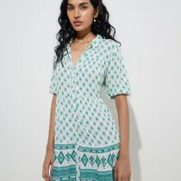 Bombay Paisley by Westside Teal Ikat Design Shirt Dress-picture-35
