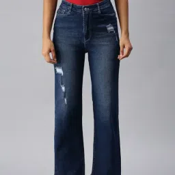 showoffff SHOWOFF Mildly Distressed Blue Wide Leg Denim Jeans-picture-46