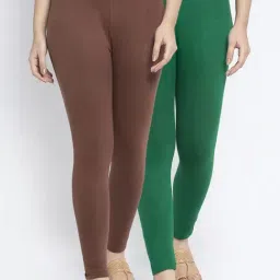 Gracit Green & Brown Mid Rise Leggings - Pack Of 2-image-22
