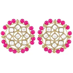 Peora Gold Plated Kundan Choker Necklace Round Stud Earring & Maang Tikka Set image 4