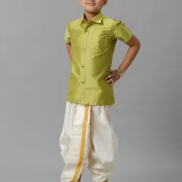 Ramraj Boys Green Cream Shirt & Dhoti Set image 4