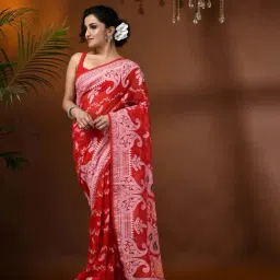 Desh Bidesh Red Cotton Woven Saree image 5