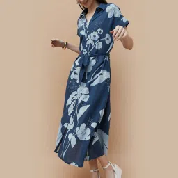 Colour Me by Melange Blue Printed A-Line Dress image 4