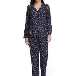 Amante Navy Floral Print Pyjamas image 4