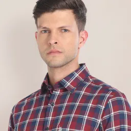 U.S. Polo Assn. Maroon & Navy Regular Fit Check Shirt image 4