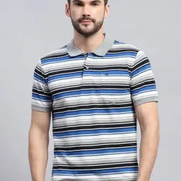 Monte Carlo Grey & Blue Regular Fit Striped Polo T-Shirt-picture-38