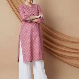 Melange By Lifestyle Pink Cotton Regular Fit Printed Kurtas-picture-24