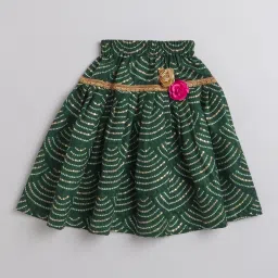 Many Frocks Kids White & Green Printed Lehenga with Choli image 4