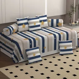 BELVOSTUM 8-Pcs White & Navy Blue Printed 250TC Diwan Set-picture-13