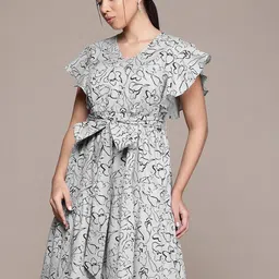 Nautica Printed Flutter Sleeve Fit & Flare Dress-image-21