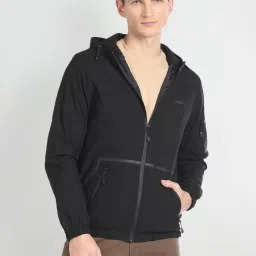 Arrow New York Black Regular Fit Hooded Jacket image 4