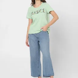Vero Moda Sage Green Cotton Embroidered T-Shirt image 4