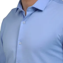 Louis Philippe Blue Cotton Slim fit Solid Shirts image 4