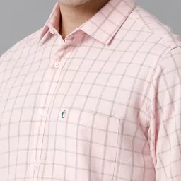 CAVALLO by Linen Club Pink Slim Fit Check Cotton Linen Shirt image 4