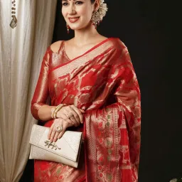 Saree Mall Red Woven Saree With Unstitched Blouse image 4