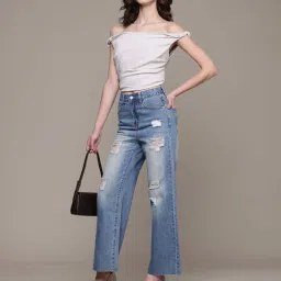 Label Ritu Kumar Denim Blue Drift Distressed Jeans image 4