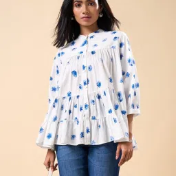 Marigold Lane Blue Cotton Relaxed Fit Printed Top image 4